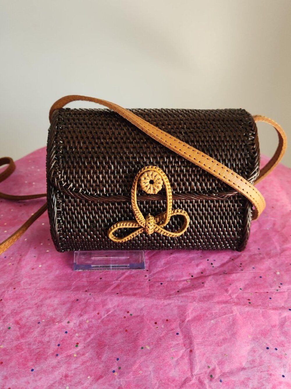 Dark Brown Rattan Crossbody EUC
